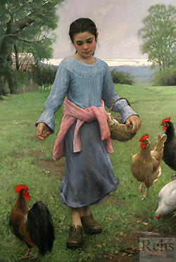 Girl Feeding Her Chickens - Allan Banks